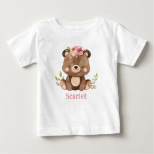 Personalised Woodland Bear Girl Baby Bodysuit