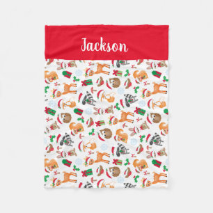 Personalised Woodland Christmas Animals Kids Fleece Blanket