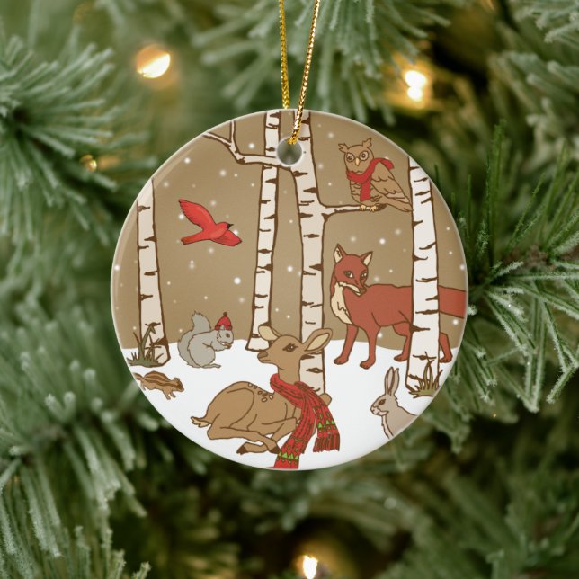 Personalised Woodland Christmas Ceramic Ornament (Tree)
