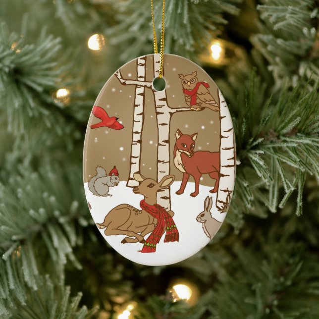 Personalised Woodland Christmas Ceramic Ornament (Tree)
