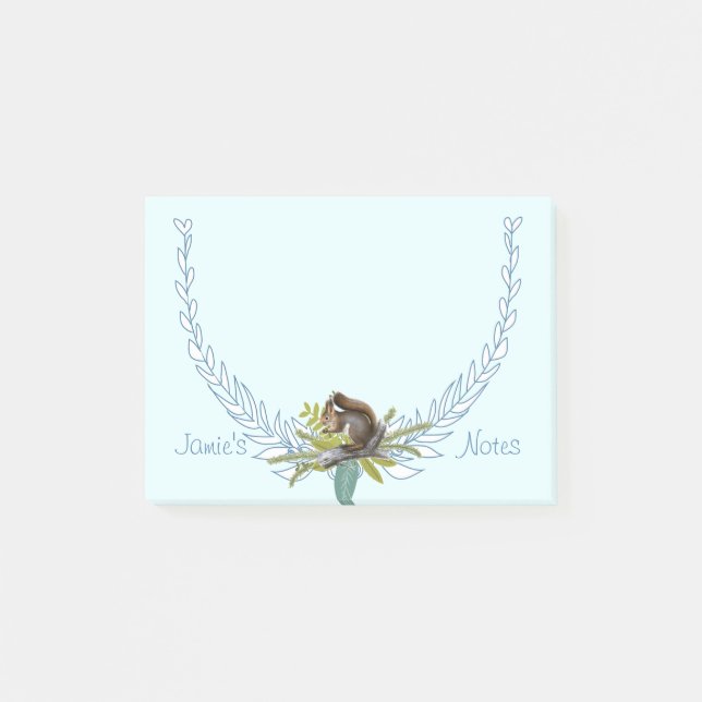 Personalised Woodland Creatures Squirrel Post-it Notes (Front)