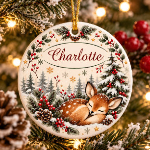 Personalised Woodland Deer Christmas Ceramic Tree Decoration