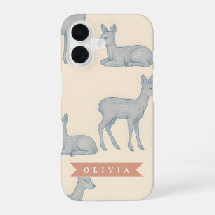 Personalised Woodland Deer Pattern Rustic Nature iPhone 16 Case