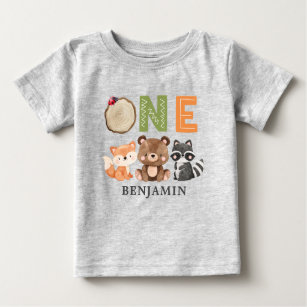 Personalised Woodland First Birthday Baby T-Shirt