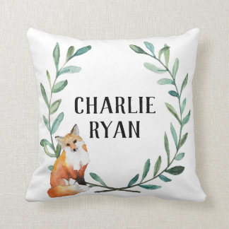 Personalised Woodland Fox and Wreath Pillow