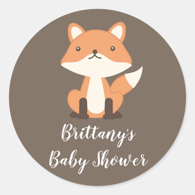 Personalised Woodland Fox Forest Baby Shower Classic Round Sticker (Front)