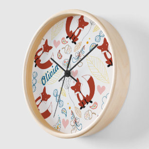 Personalised Woodland Fox Woodland Heart Leaf Clock