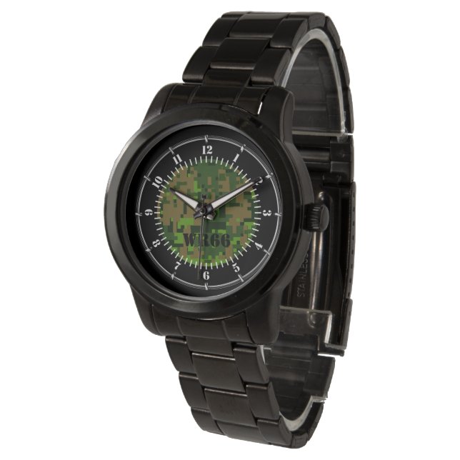 Personalised Woodland Green Camouflage Watch (Angled)
