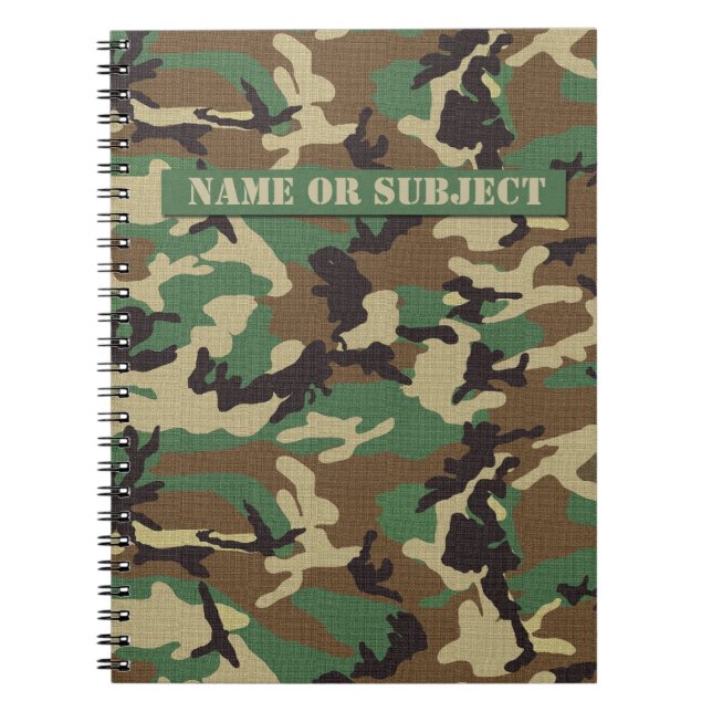 Personalised Woodland Military Camouflage Notebook (Front)