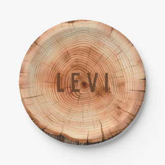 Personalised Woodland Rustic Cut Tree Grain Paper Plate