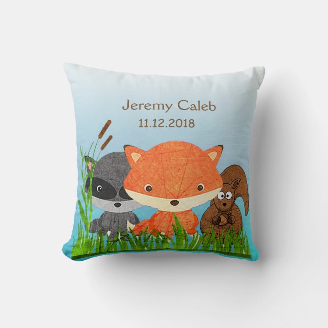 Personalised Woodlands Animals Fox Throw Pillow (Front)