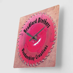 Personalised Woodworking Red Circular Saw Blade  Square Wall Clock