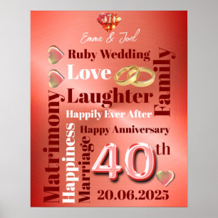 Personalised Word Art 40th wedding anniversary Poster