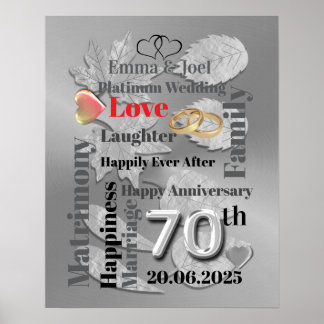 Personalised Word Art 70th wedding anniversary Poster