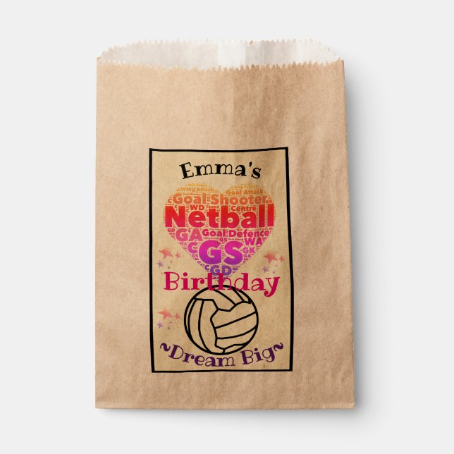 Personalised Word Art Netball Party Favour Bags (Front)