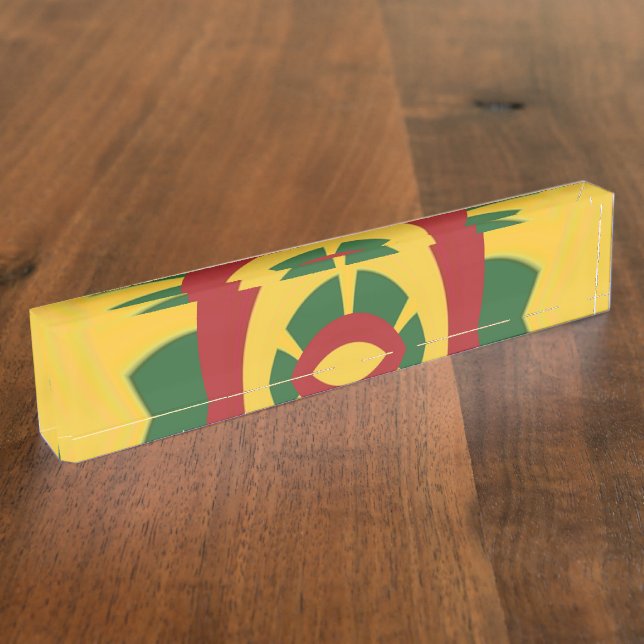 Personalised Workspace: Vibrant Red Golden Green  Nameplate (Side)