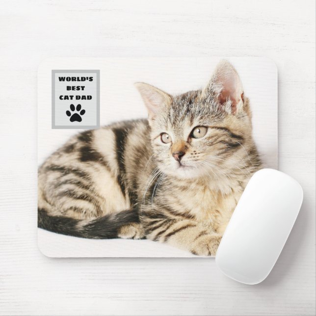 Personalised World's Best Cat Dad Custom Photo Mouse Mat (With Mouse)