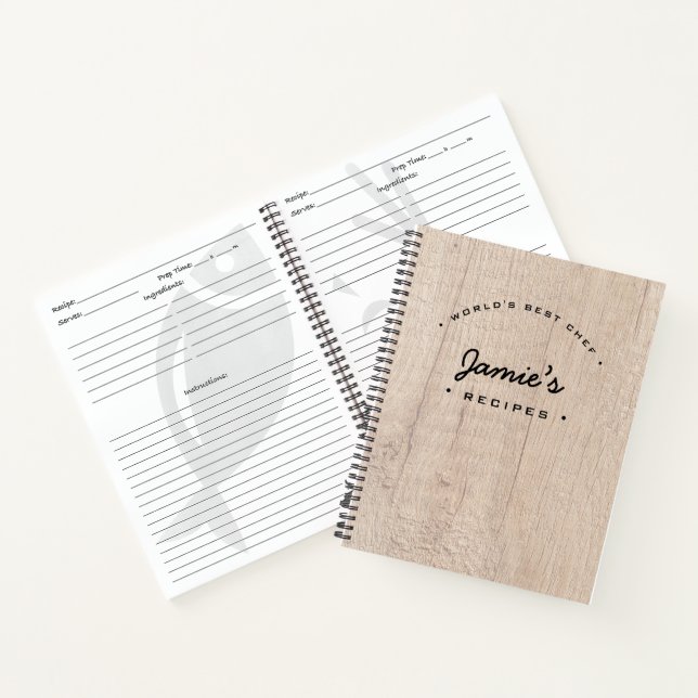 Personalised World's Best Chef Recipe Wood Grain Notebook (Inside)