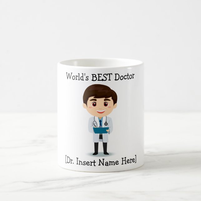 Personalised World's BEST Doctor, Brunette Male Coffee Mug (Center)