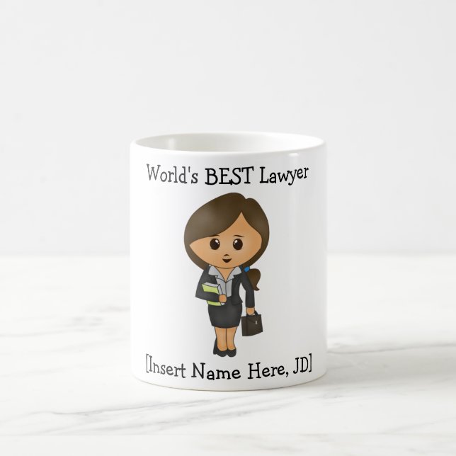 Personalised World's BEST Lawyer, Brunette Female Coffee Mug (Center)