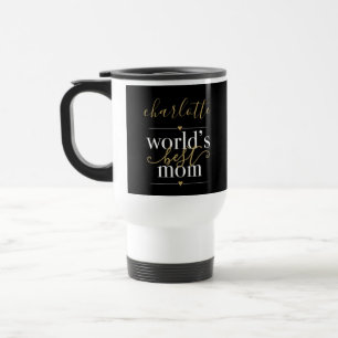 Personalised Worlds Best Mum Black And Gold Travel Mug