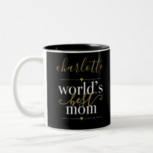 Personalised Worlds Best Mum Black And Gold Two-Tone Coffee Mug