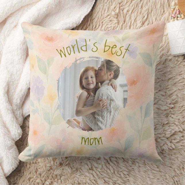 Personalised 'World's Best Mum' Floral Pillow (Blanket)