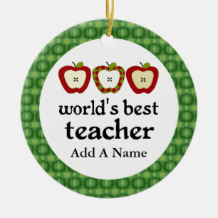Personalised Worlds Best Teacher Apple Gift Ceramic Tree Decoration