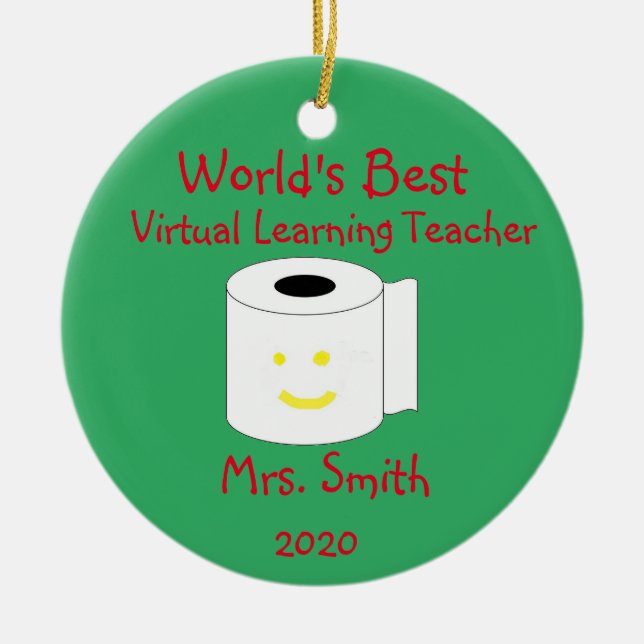 Personalised World's Best Virtual Learning Teacher Ceramic Tree Decoration (Front)