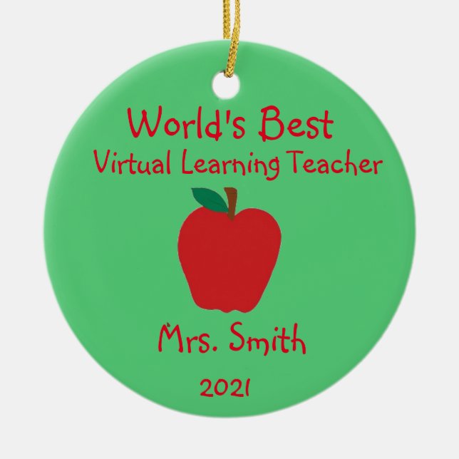 Personalised World's Best Virtual Learning Teacher Ceramic Tree Decoration (Front)