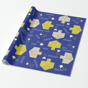 Personalised Wrapping Paper Chanukah "Dreidels"