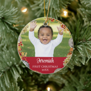 Personalised Wreath BABY'S FIRST CHRISTMAS Ceramic Tree Decoration