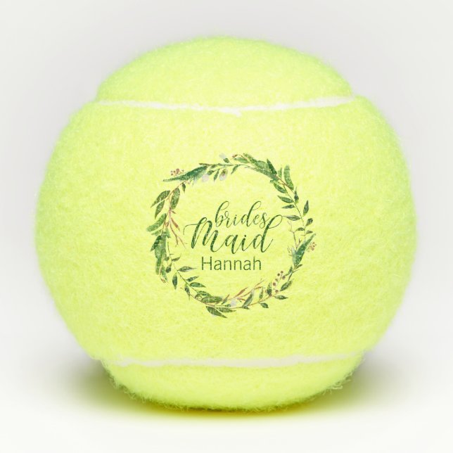 Personalised Wreath Bridesmaid Wedding Party Gift Tennis Balls (Front)