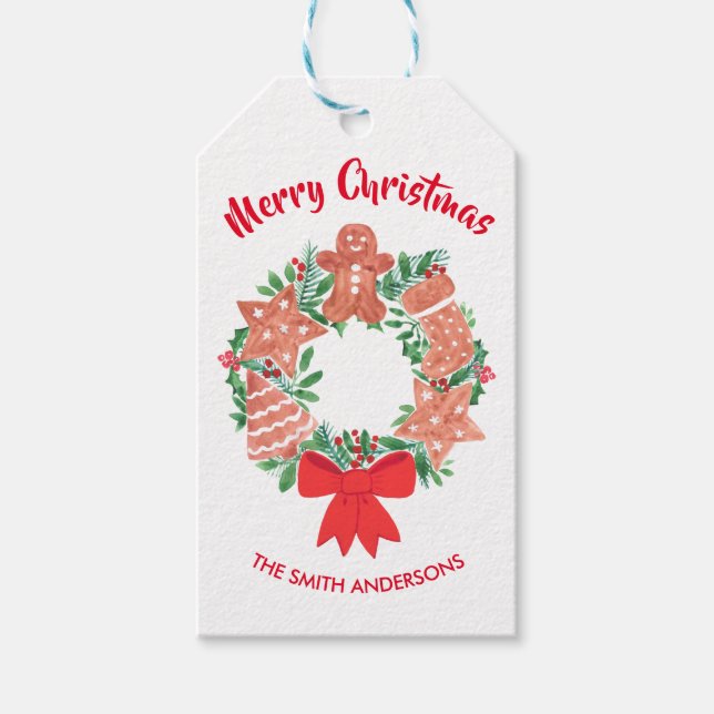 Personalised Wreath Merry Christmas  Gift Tags (Front)