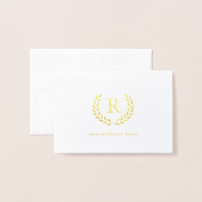 Personalised Wreath Monogram Initial, Foil Card (Front With Envelope)
