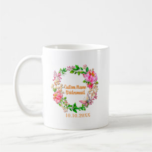 Personalised Wreath Pink Floral Wedding Party Coffee Mug