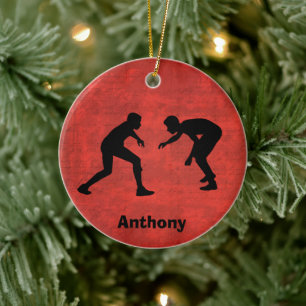 Personalised Wrestler Silhouettes Christmas Ceramic Tree Decoration