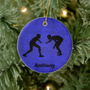 Personalised Wrestler Silhouettes Christmas Ceramic Tree Decoration