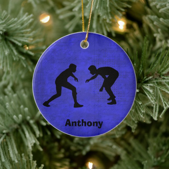 Personalised Wrestler Silhouettes Christmas Ceramic Tree Decoration (Tree)