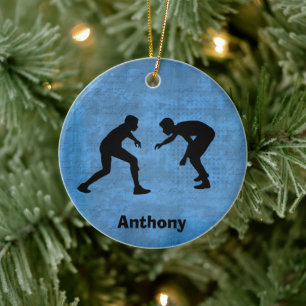 Personalised Wrestler Silhouettes Christmas Ceramic Tree Decoration