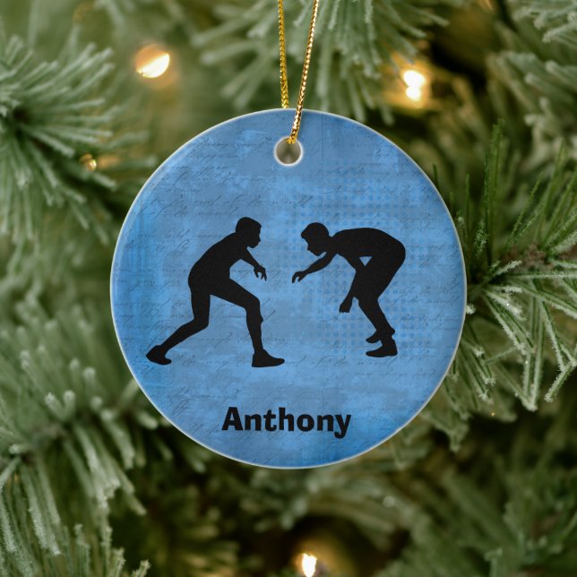 Personalised Wrestler Silhouettes Christmas Ceramic Tree Decoration (Tree)