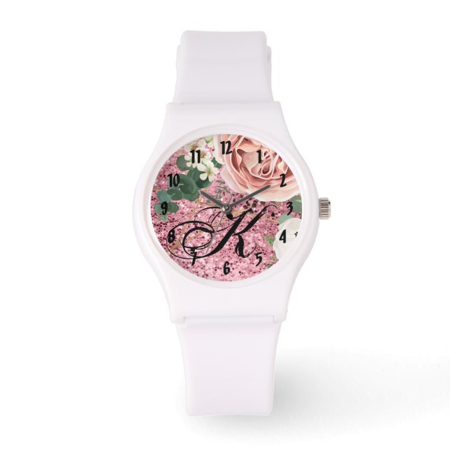 Personalised Wrist Watch Geometric Garden Rose (Front)