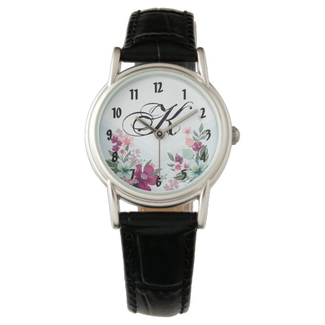 Personalised Wrist Watch Tropical Flower on Blue O (Front)