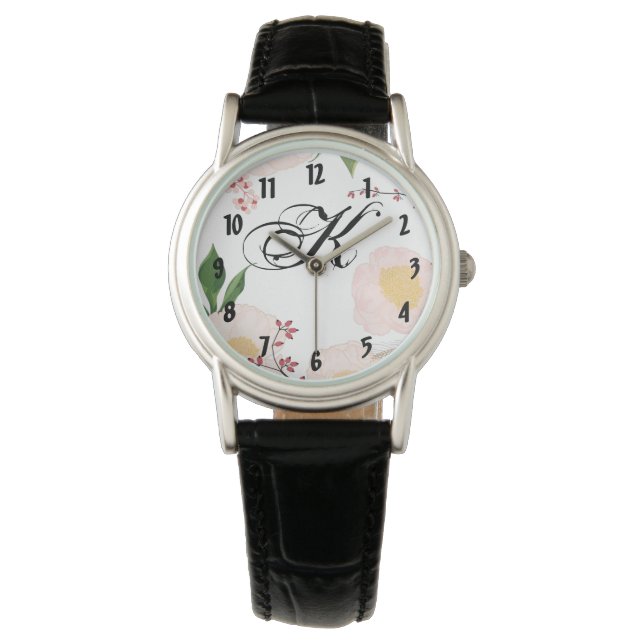 Personalised Wrist Watch White Floral Flowers on W (Front)
