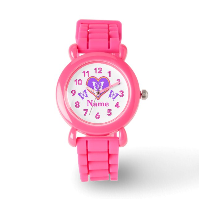 Personalised Wrist Watches for Girls Butterflies (Front)