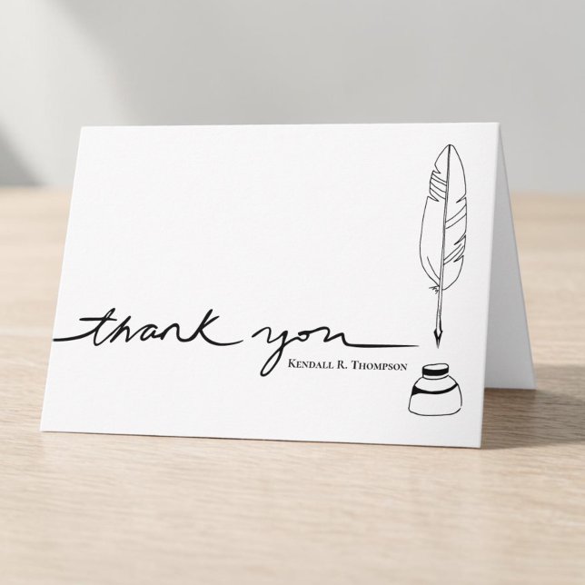 Personalised Writer Quill Thank You Custom Name  Card (Minimalist, professional, classy, elegant customizable name thank you card.)