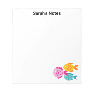 Personalised writing notepads with cute sea fish