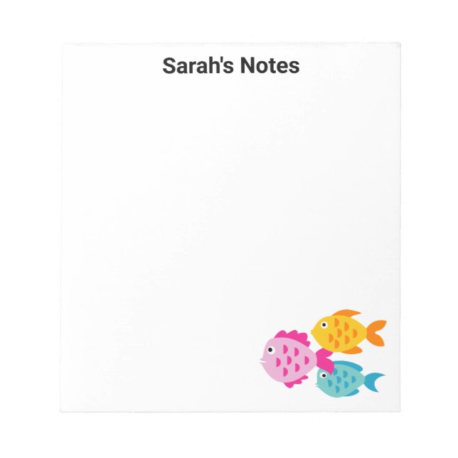 Personalised writing notepads with cute sea fish (Front)