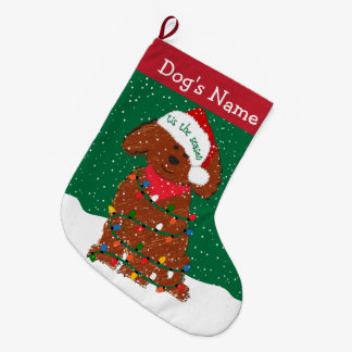 Personalised Xmas Lights Red Goldendoodle Large Christmas Stocking