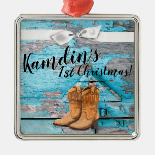 Personalised XMAS Ornament Blue Wood Barn Door Boo